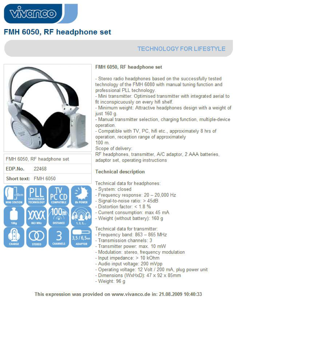 Vivanco FMH 6050 manual 