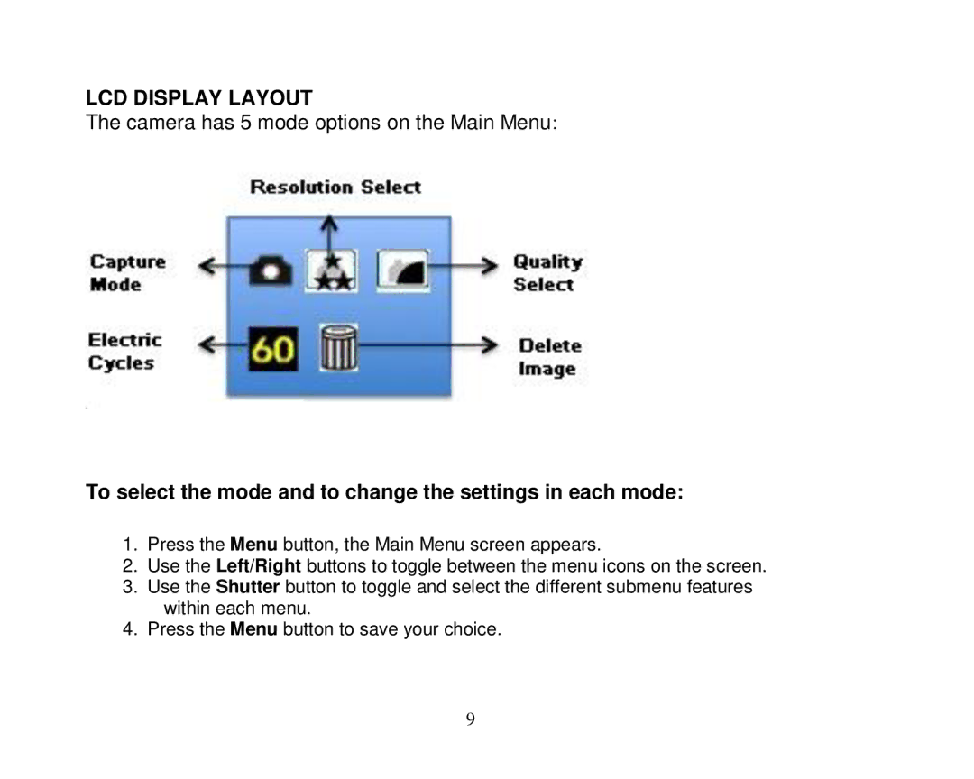 Vivid Audio 25 manual LCD Display Layout, To select the mode and to change the settings in each mode 