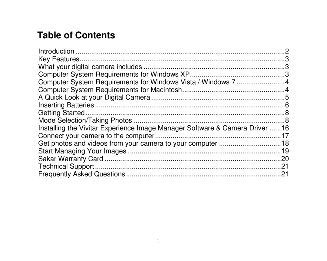 Vivid Audio 25 manual Table of Contents 