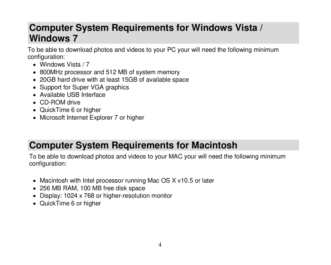 Vivid Audio 25 manual Computer System Requirements for Windows Vista / Windows, Computer System Requirements for Macintosh 