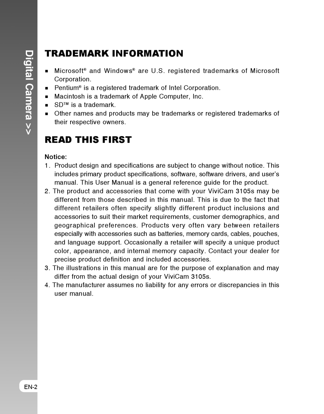 Vivitar 3105s user manual Digital Camera 