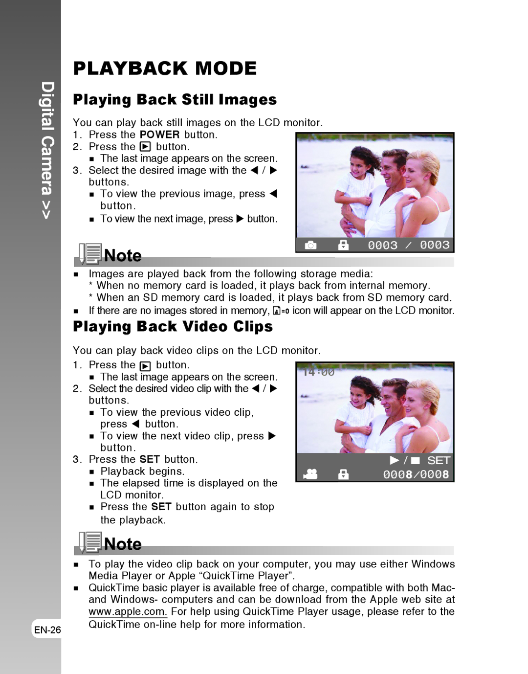 Vivitar 3105s user manual Playback Mode, Playing Back Still Images, Playing Back Video Clips 