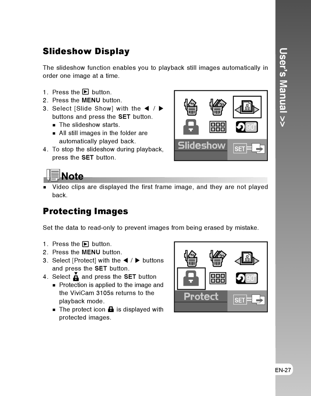 Vivitar 3105s user manual Slideshow Display, Protecting Images 