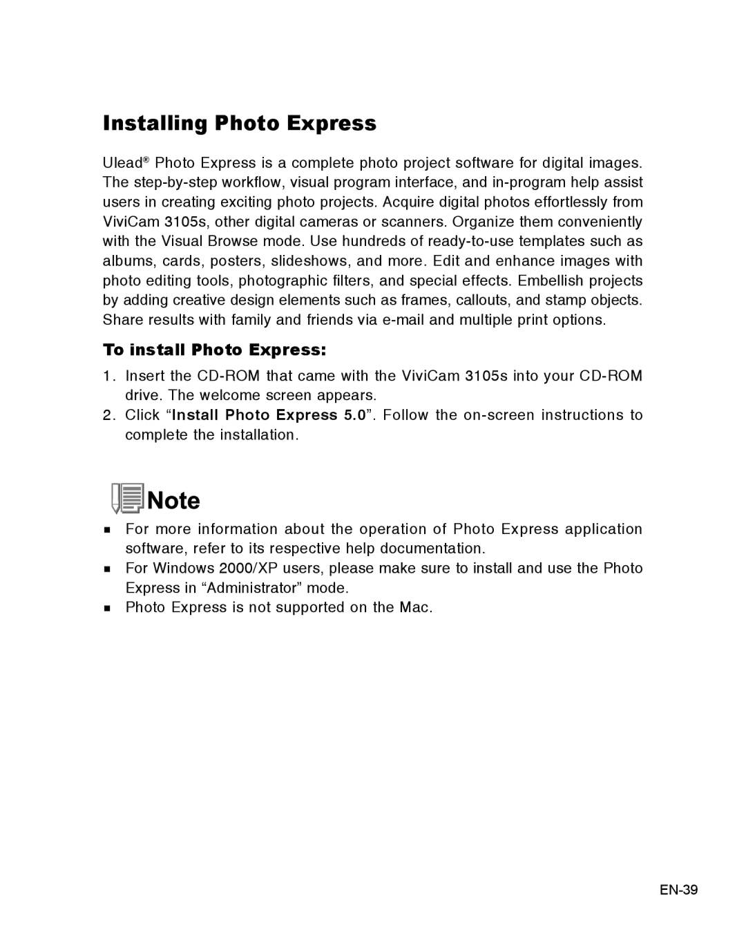 Vivitar 3105s user manual Installing Photo Express, To install Photo Express 