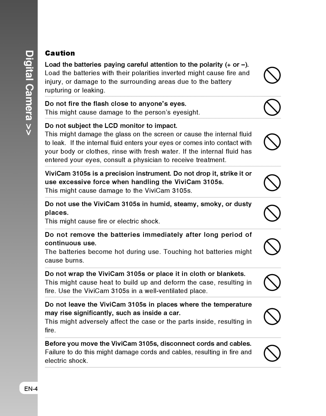 Vivitar 3105s user manual Do not subject the LCD monitor to impact 