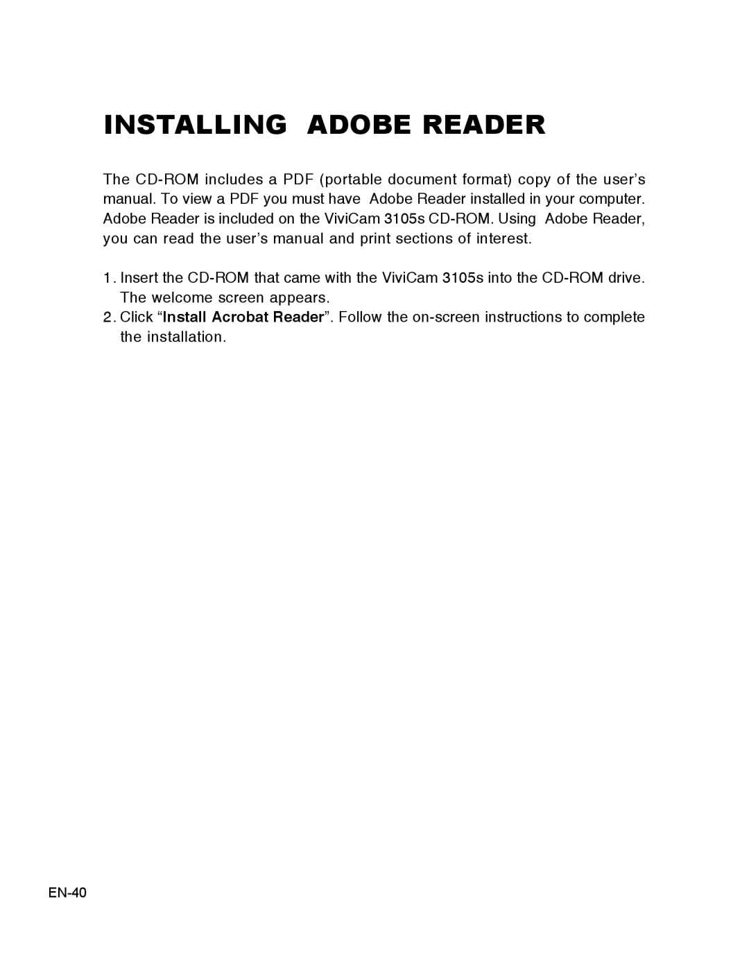 Vivitar 3105s user manual Installing Adobe Reader 