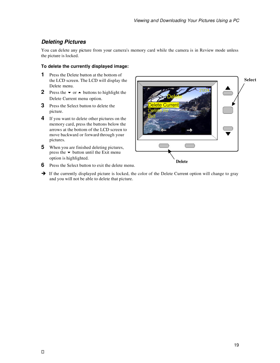 Vivitar 3200 user manual Deleting Pictures, To delete the currently displayed image 