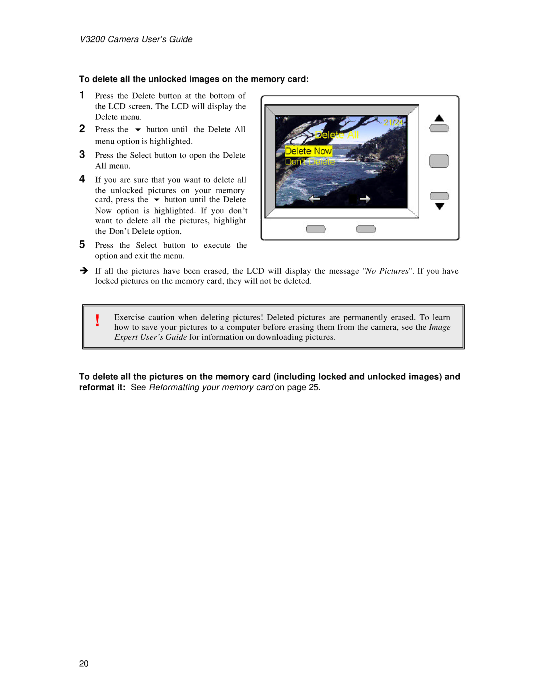 Vivitar 3200 user manual To delete all the unlocked images on the memory card 