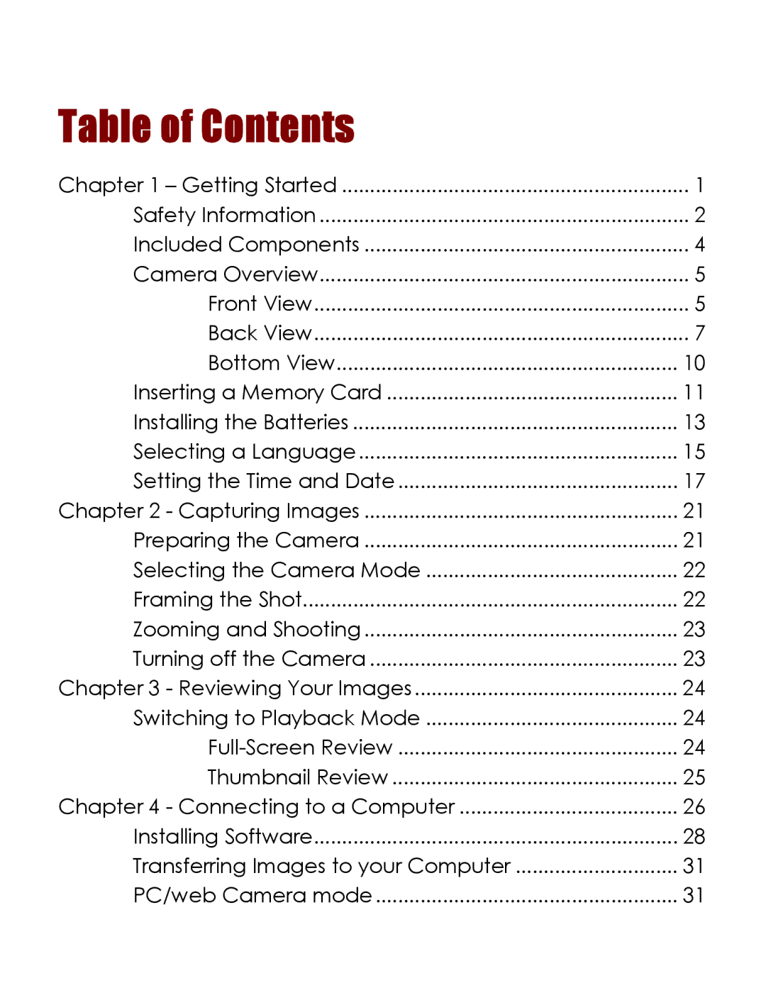 Vivitar 3765 instruction manual Table of Contents 