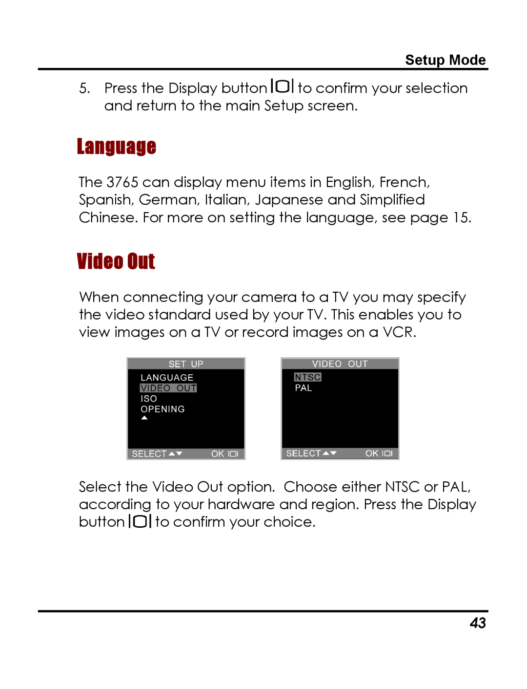 Vivitar 3765 instruction manual Language, Video Out 