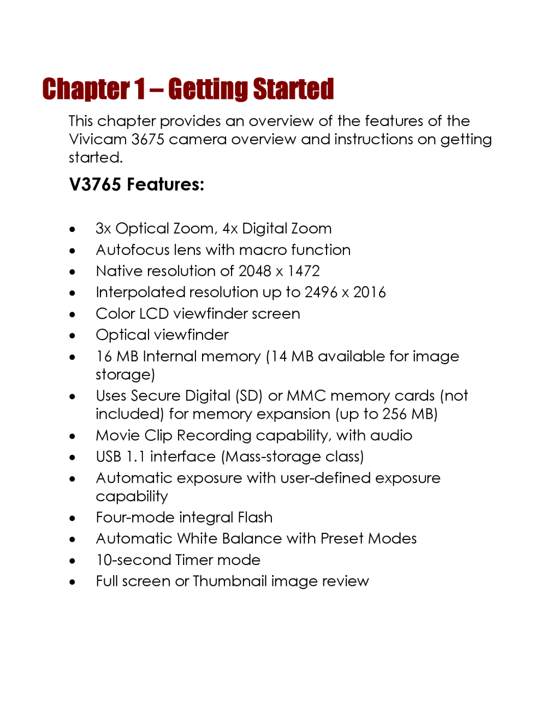 Vivitar instruction manual Getting Started, V3765 Features 