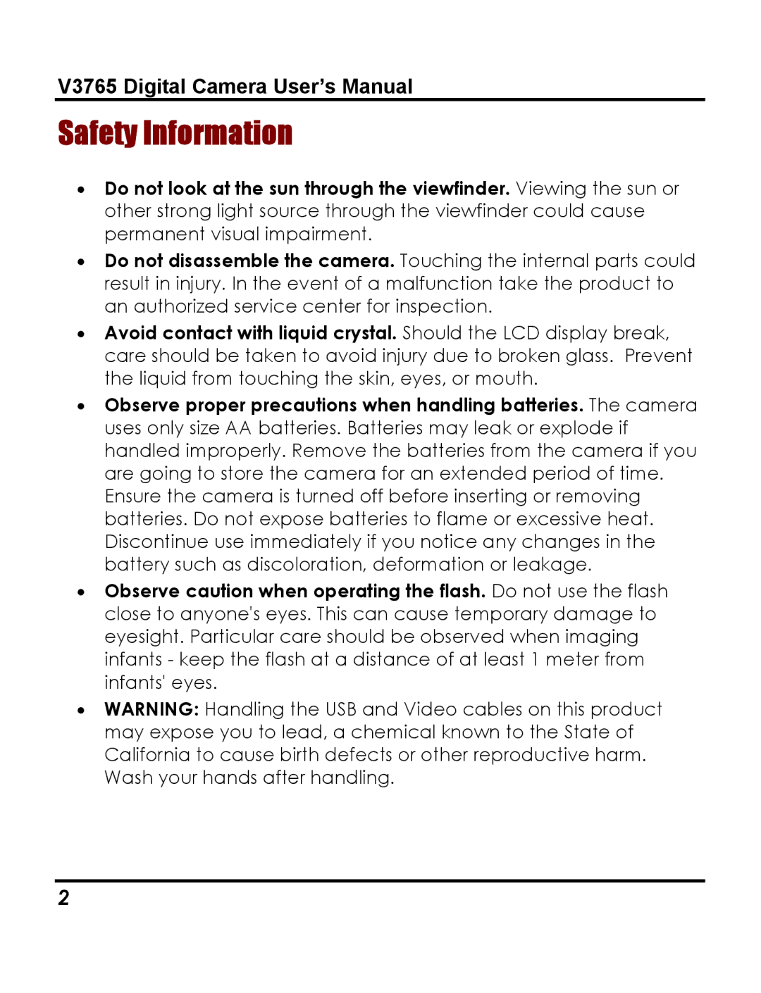 Vivitar 3765 instruction manual Safety Information 