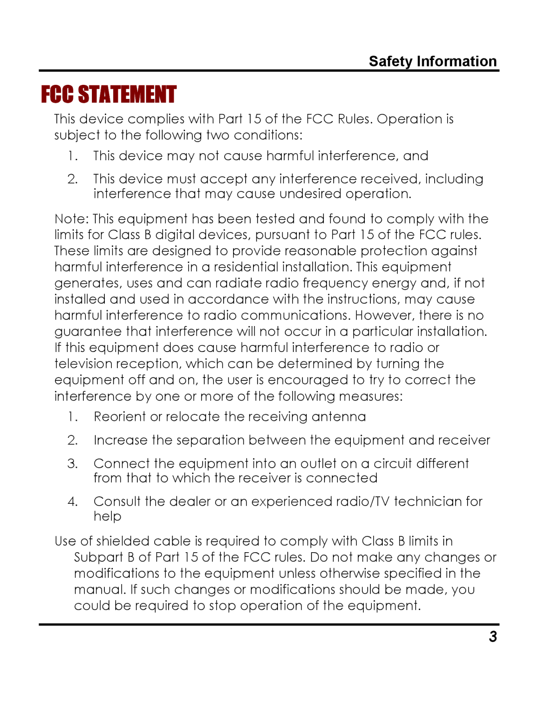 Vivitar 3765 instruction manual FCC Statement 