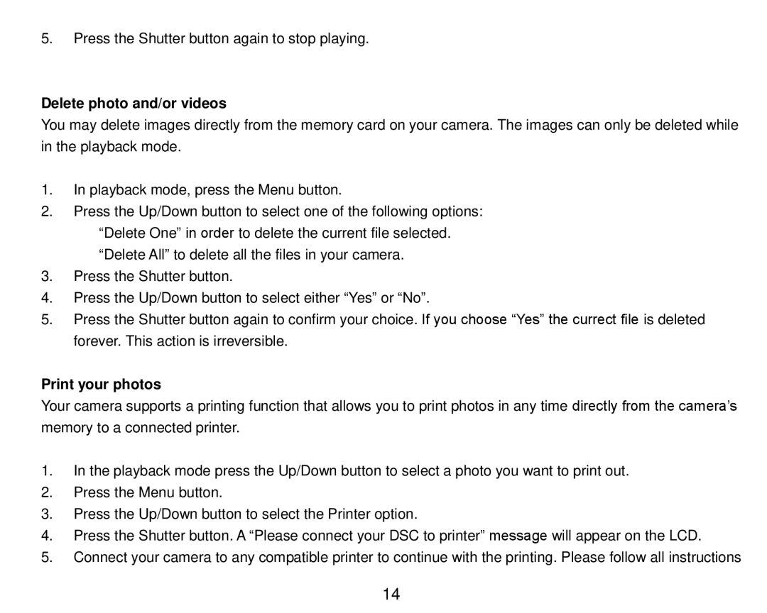 Vivitar 5018 owner manual Delete photo and/or videos, Print your photos 