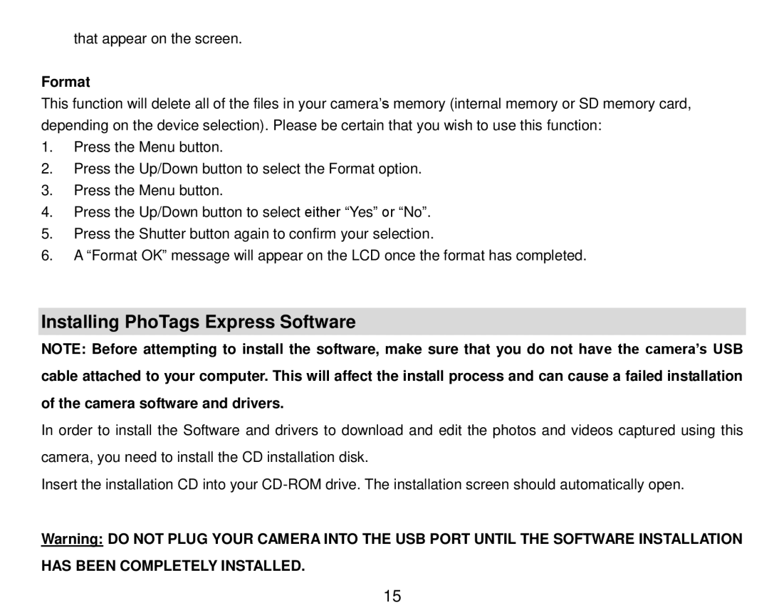 Vivitar 5018 owner manual Installing PhoTags Express Software, Format 