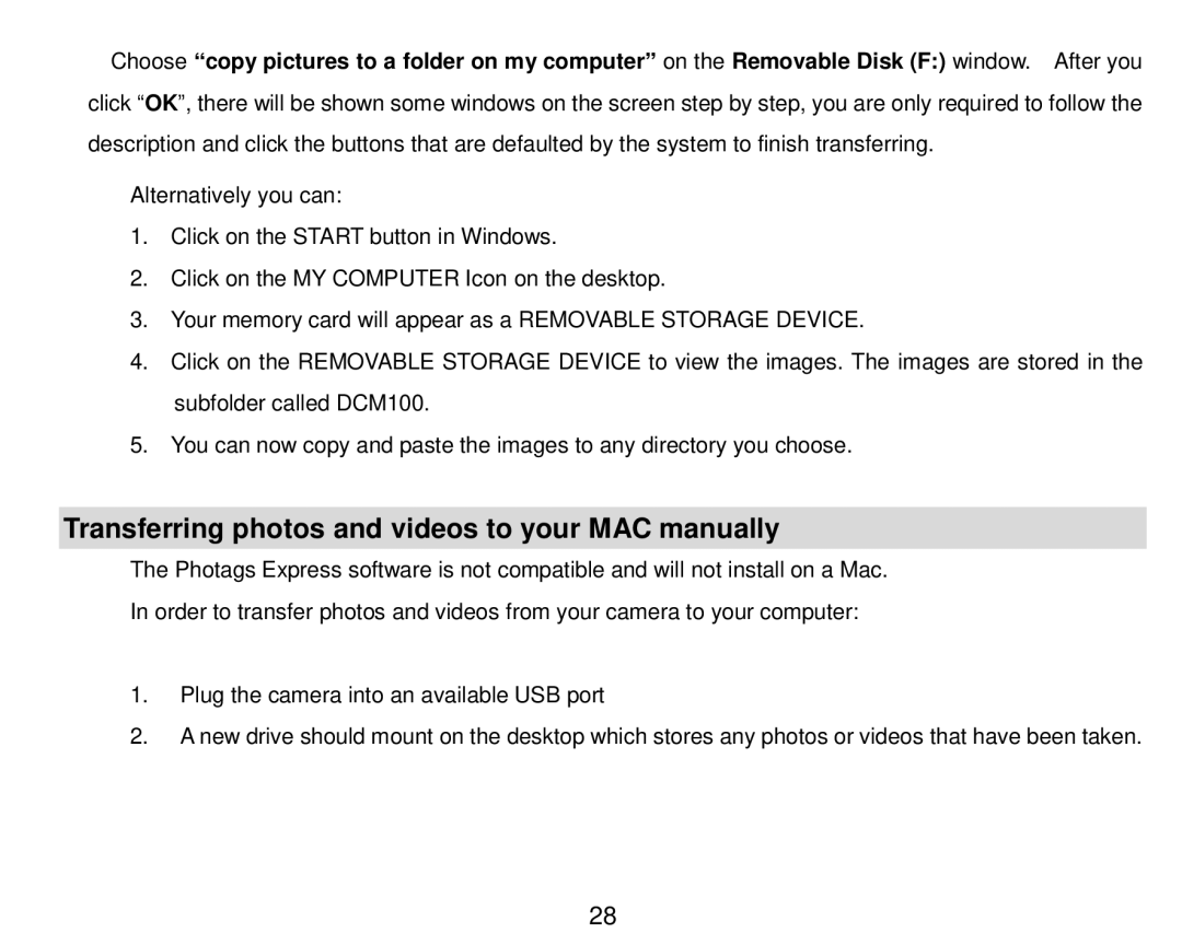 Vivitar 5018 owner manual Transferring photos and videos to your MAC manually 