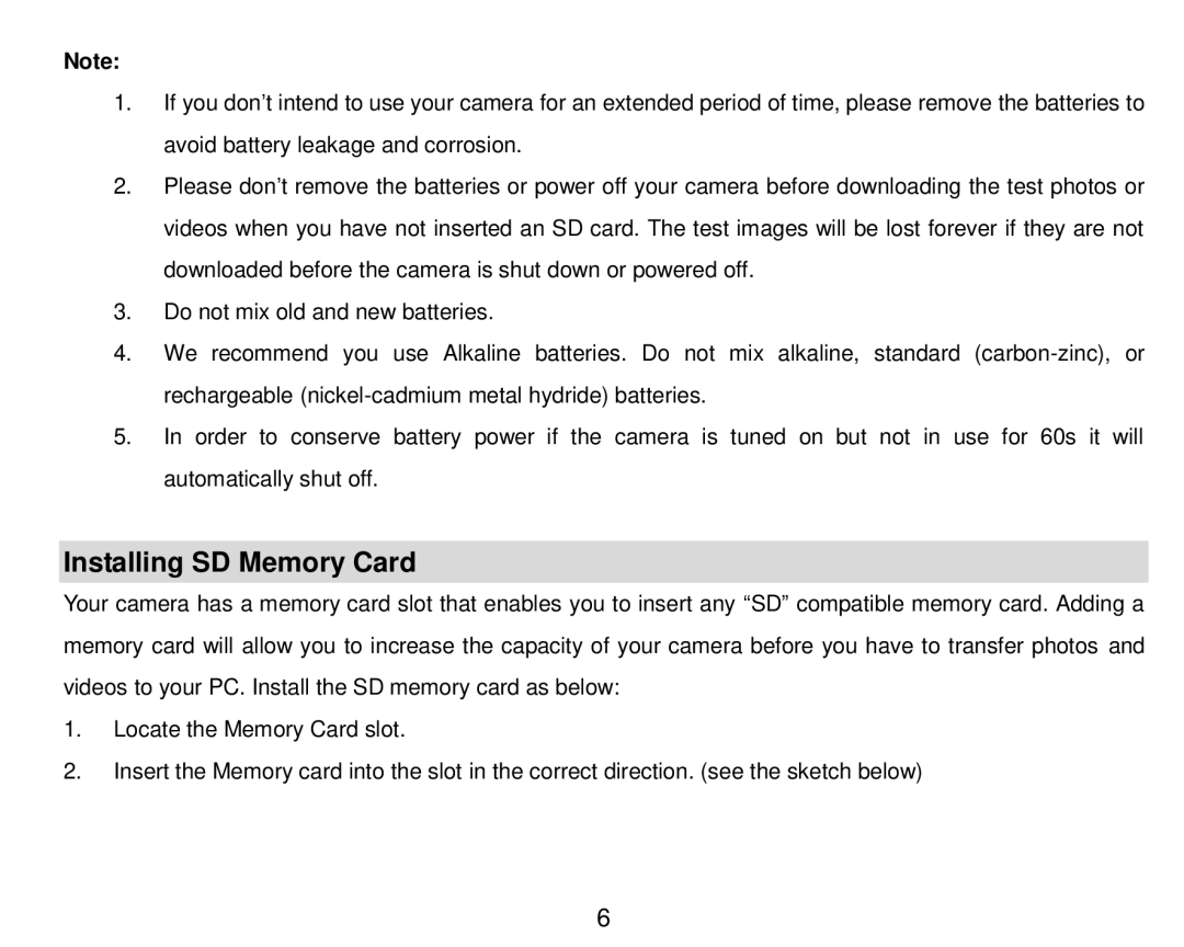 Vivitar 5018 owner manual Installing SD Memory Card 