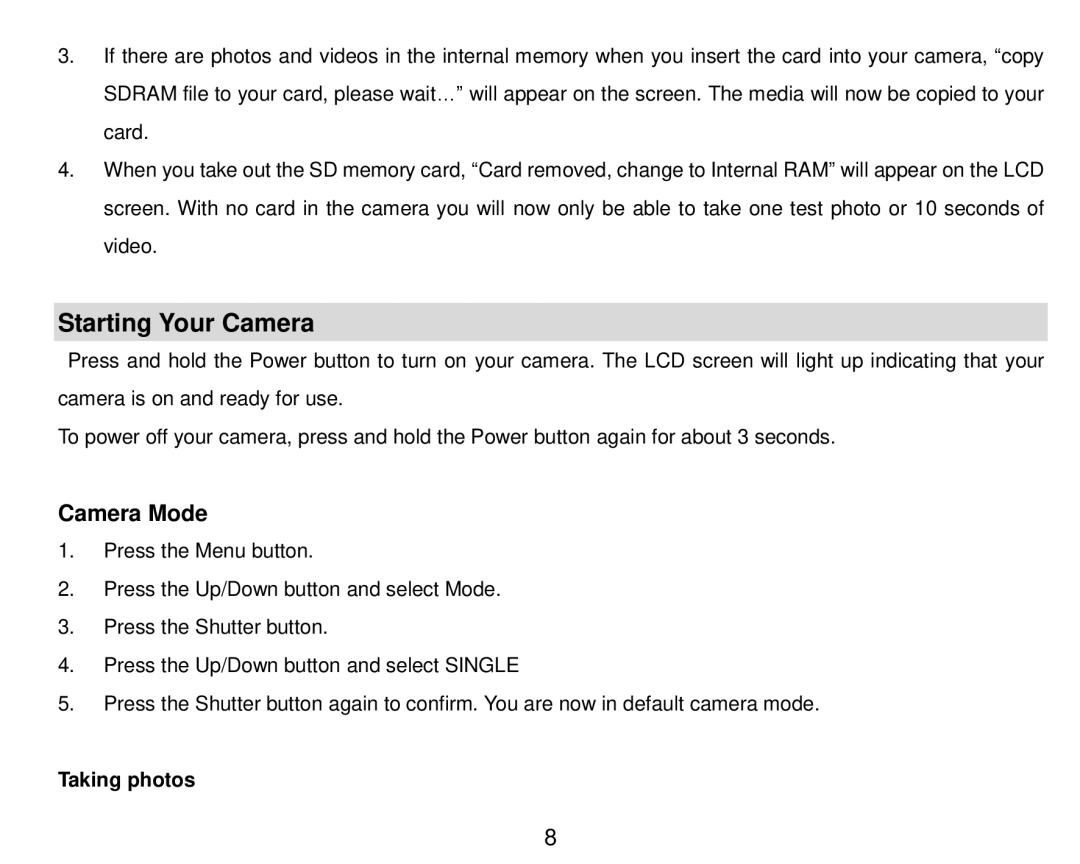 Vivitar 5018 owner manual Starting Your Camera, Taking photos 