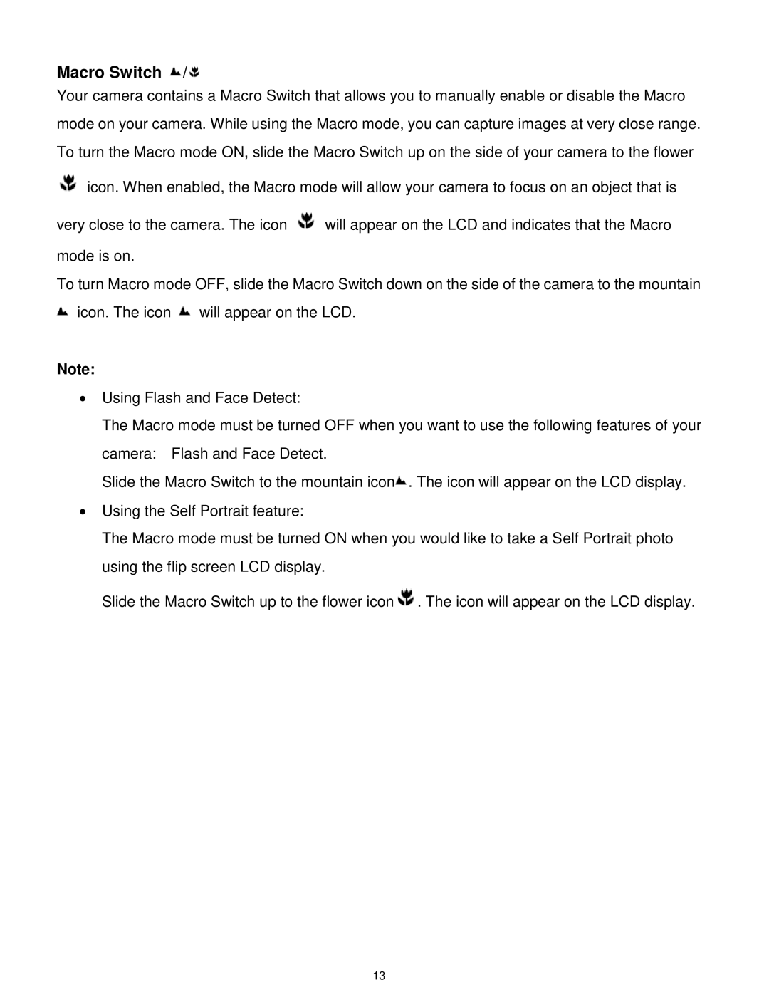 Vivitar 5028 user manual Macro Switch 