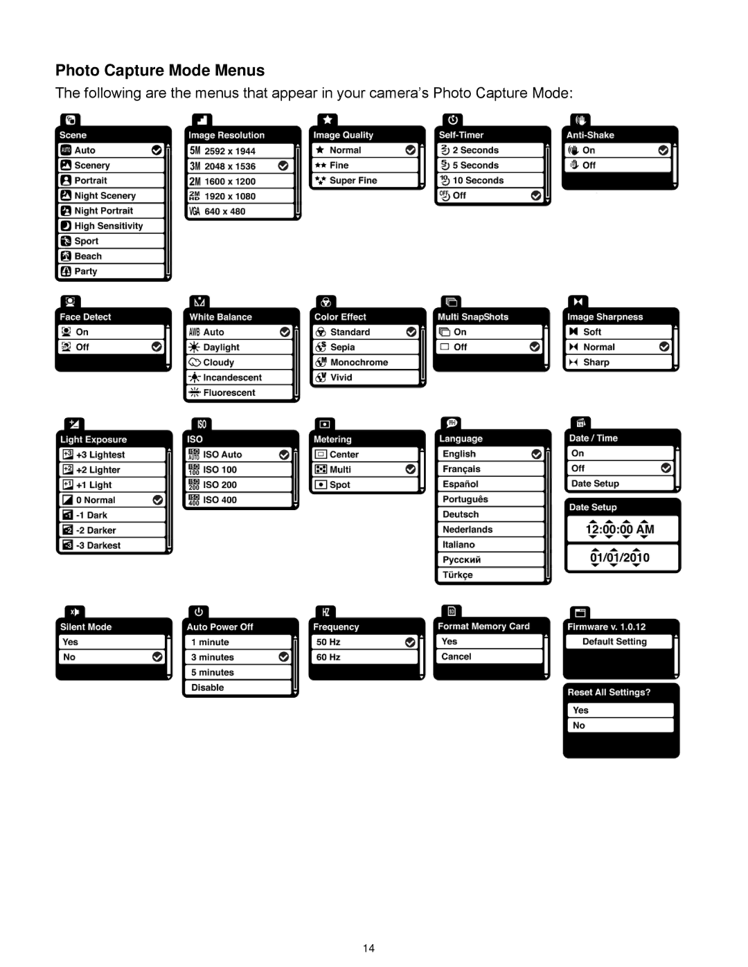 Vivitar 5028 user manual Photo Capture Mode Menus 