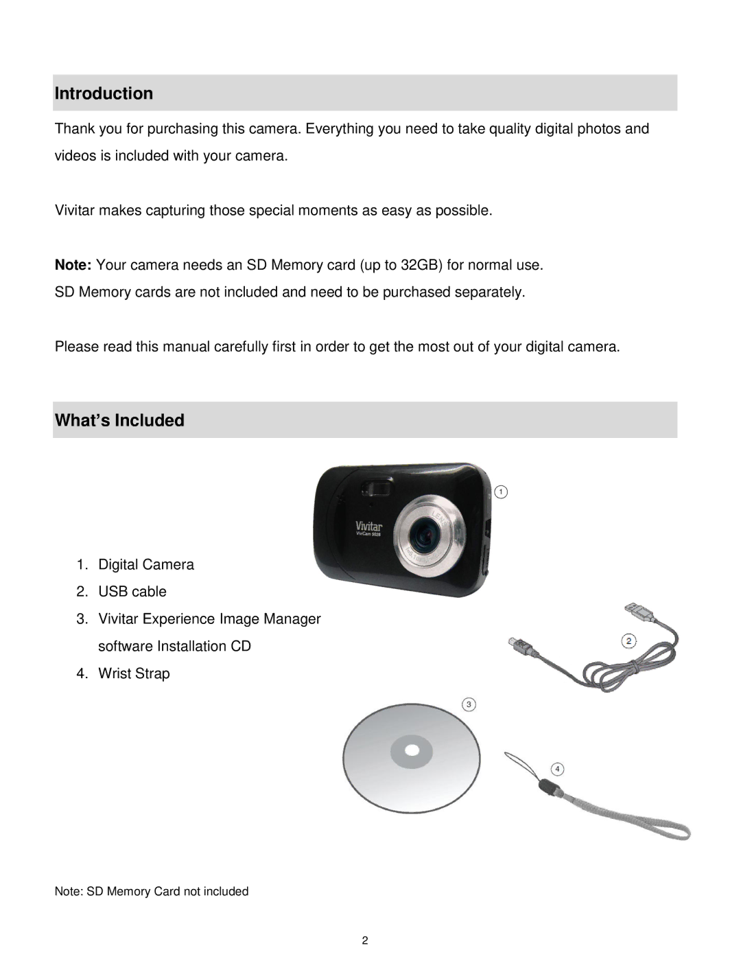 Vivitar 5028 user manual Introduction, What’s Included 