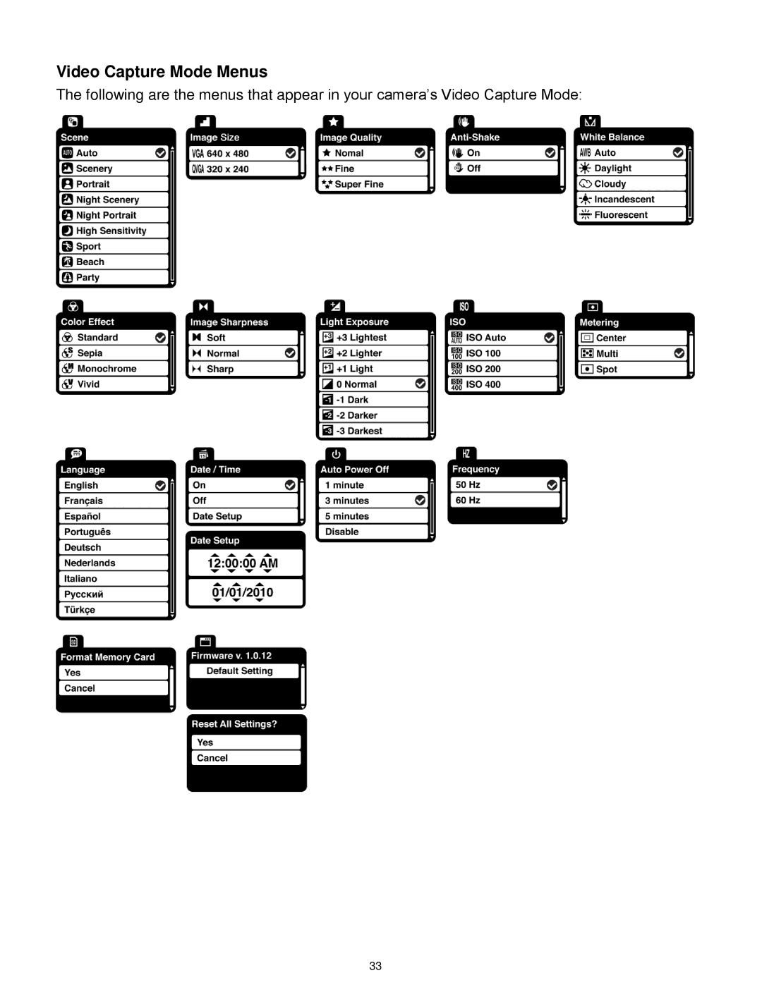 Vivitar 5028 user manual Video Capture Mode Menus 