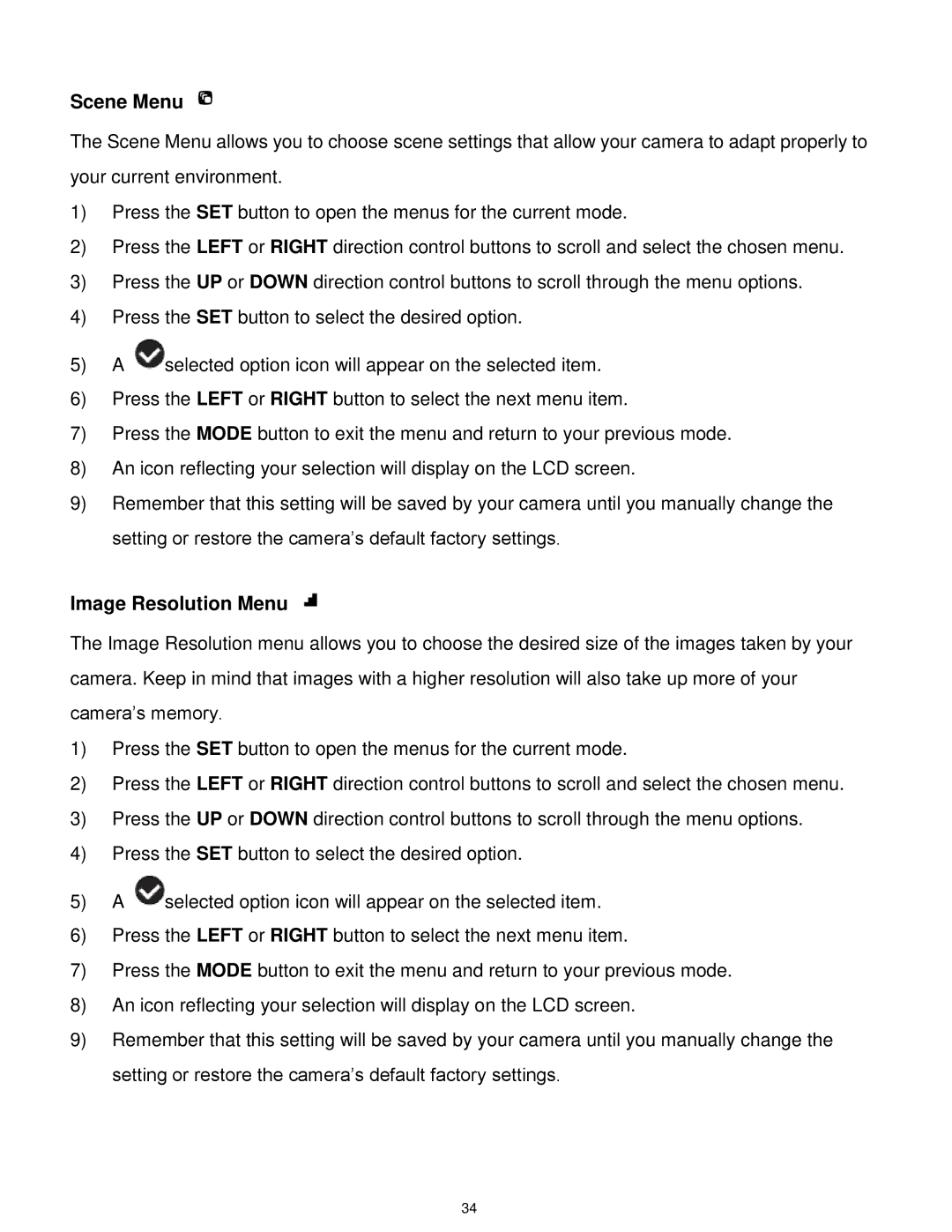 Vivitar 5028 user manual Scene Menu 