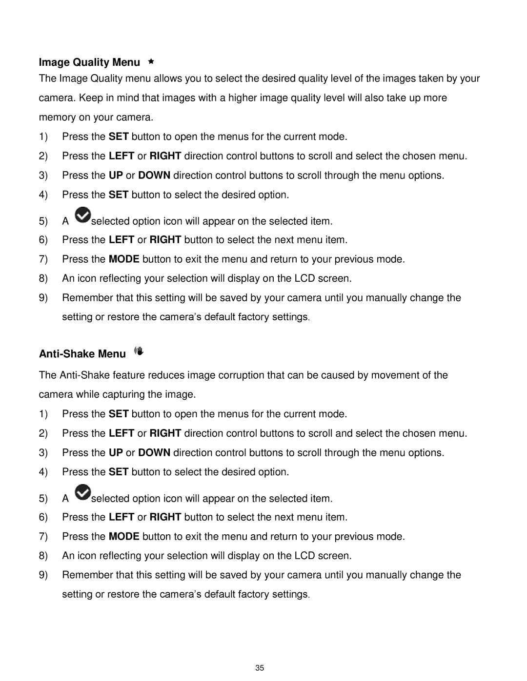 Vivitar 5028 user manual Image Quality Menu 