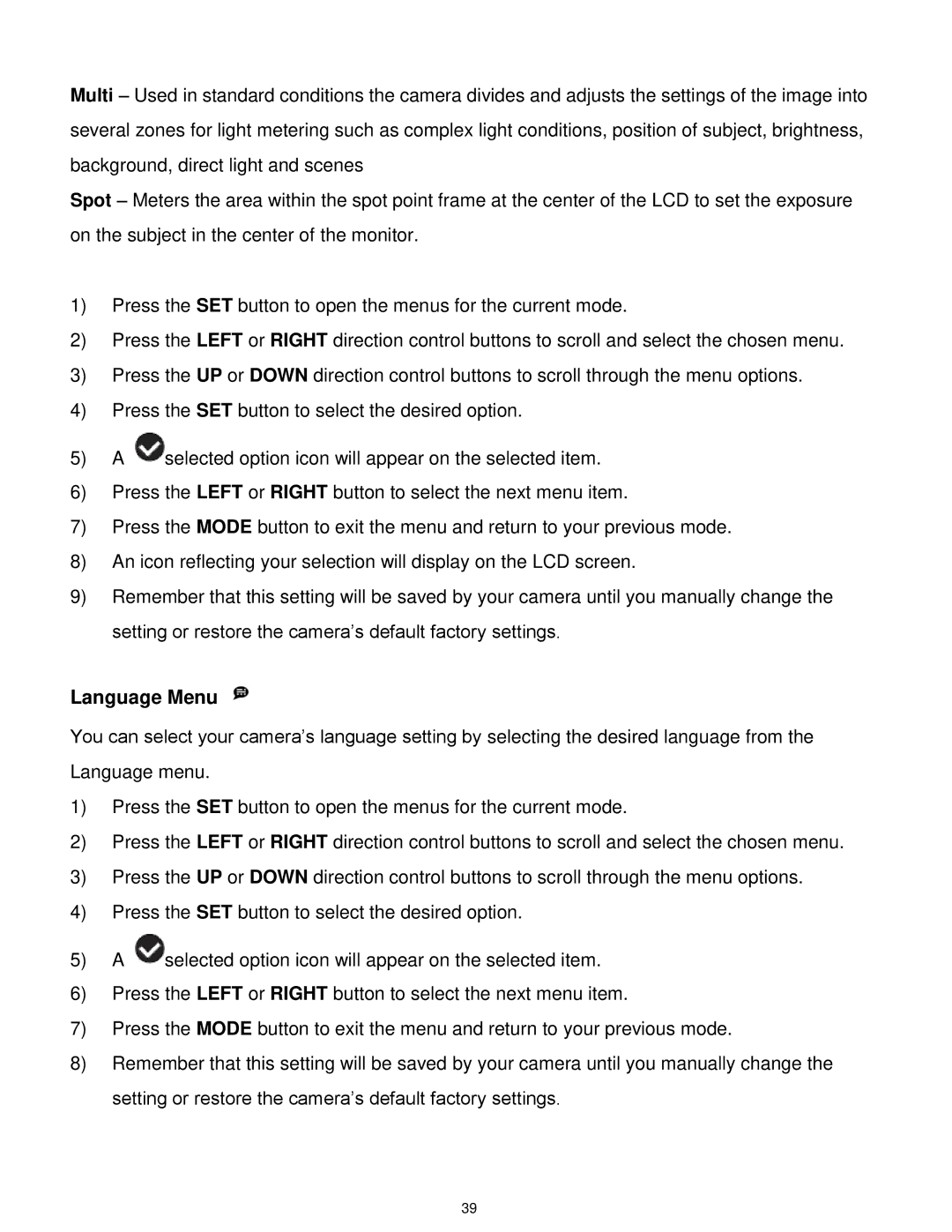 Vivitar 5028 user manual Language Menu 