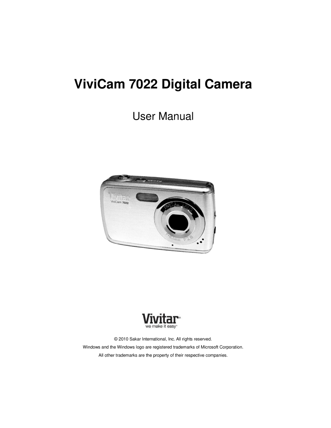 Vivitar user manual ViviCam 7022 Digital Camera 