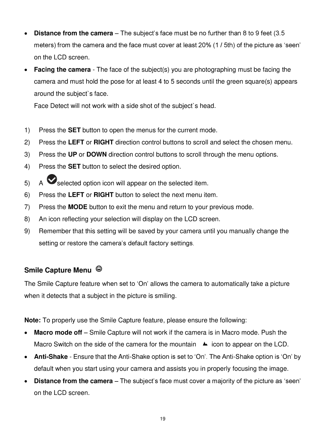 Vivitar 7022 user manual Smile Capture Menu 