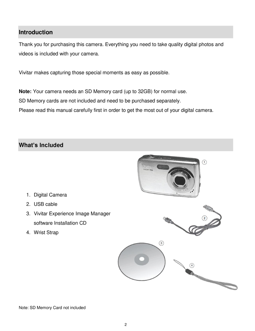 Vivitar 7022 user manual Introduction, What’s Included 