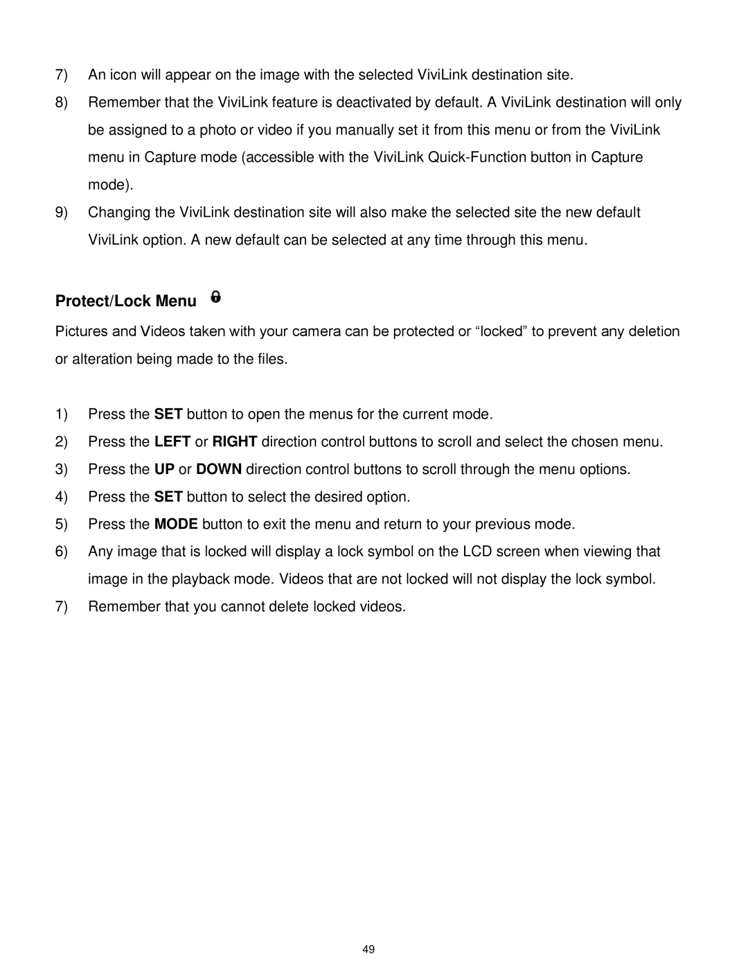 Vivitar 7022 user manual Protect/Lock Menu 