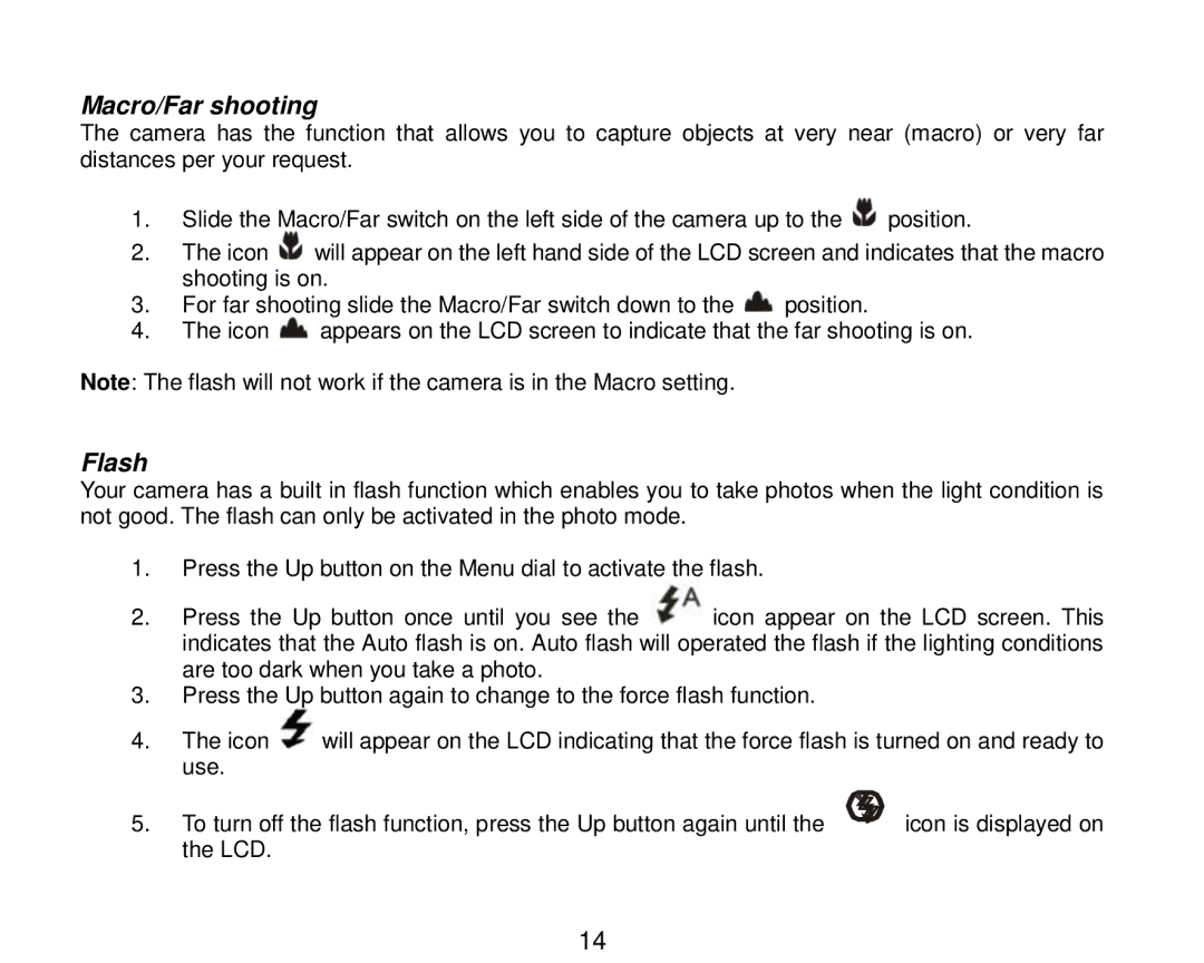 Vivitar 7690 owner manual Macro/Far shooting, Flash 