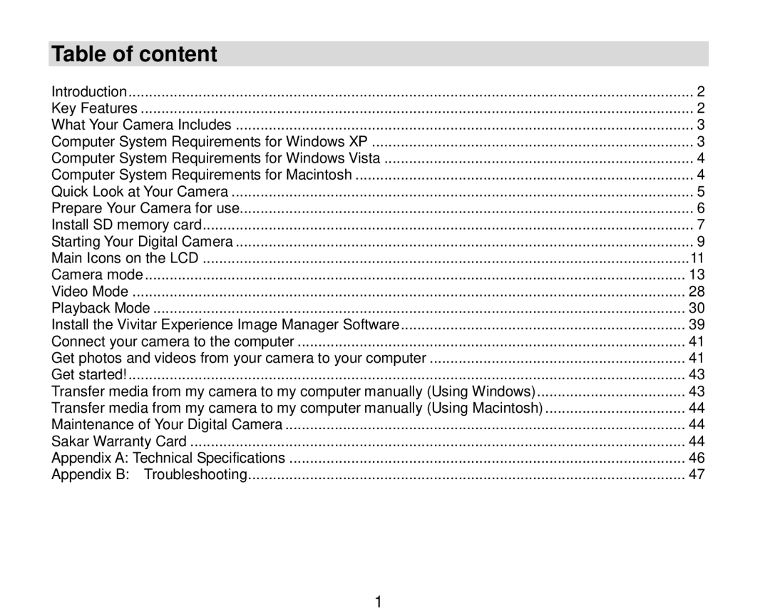 Vivitar 7690 owner manual Table of content, Introduction 