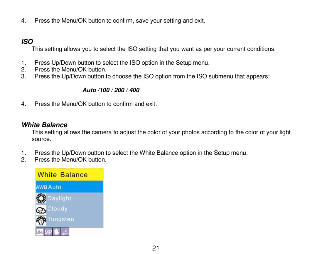 Vivitar 7690 owner manual Iso, White Balance 