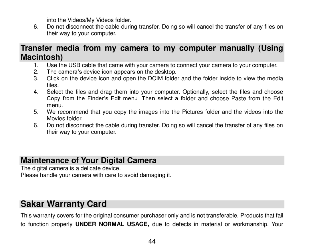 Vivitar 7690 owner manual Sakar Warranty Card, Maintenance of Your Digital Camera 