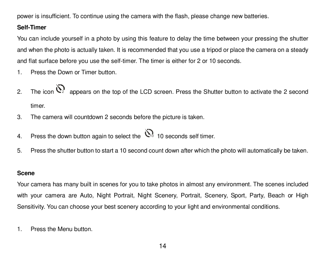 Vivitar 8018 owner manual Self-Timer, Scene 