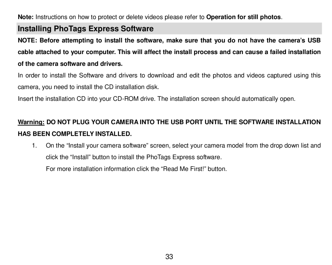 Vivitar 8018 owner manual Installing PhoTags Express Software 