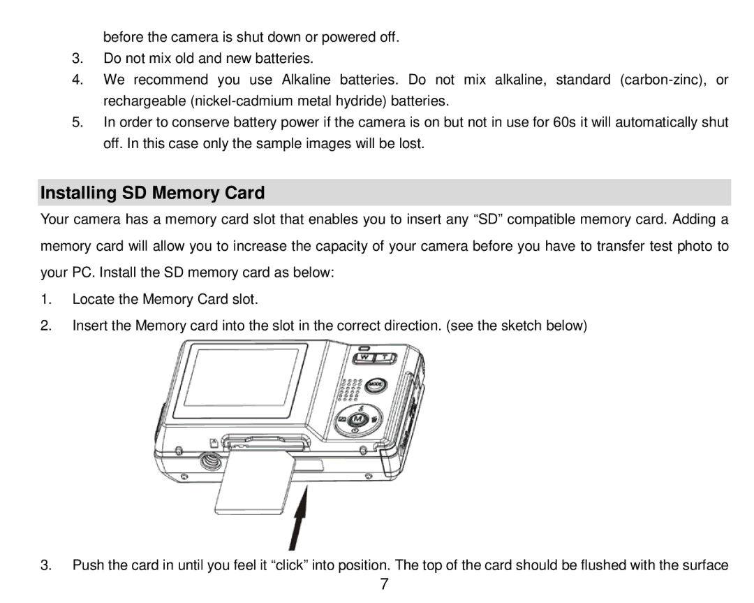 Vivitar 8018 owner manual Installing SD Memory Card 