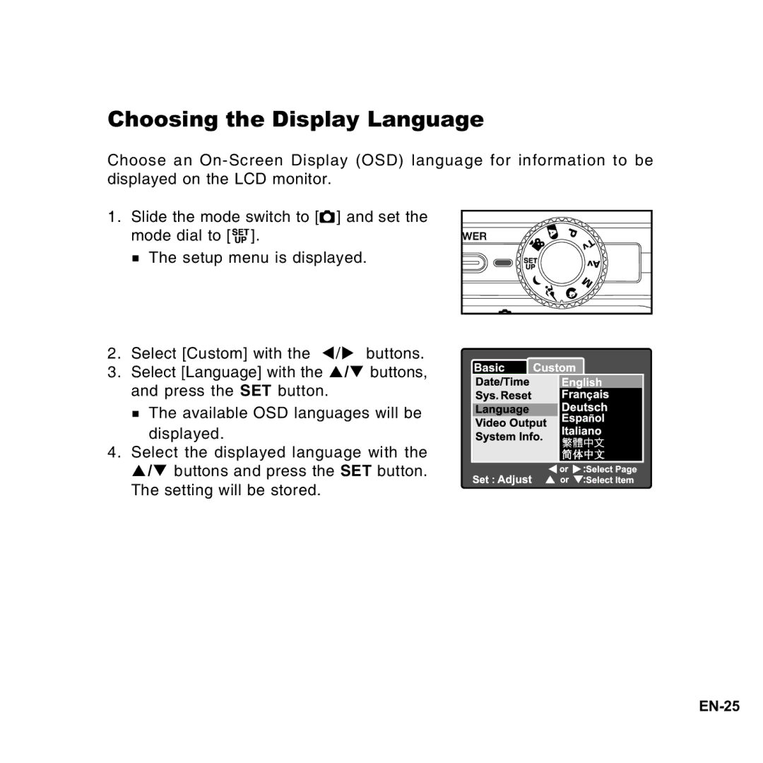 Vivitar 8300s user manual Choosing the Display Language 