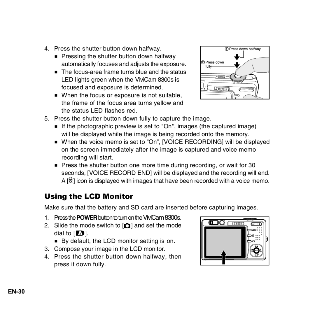 Vivitar 8300s user manual Using the LCD Monitor 