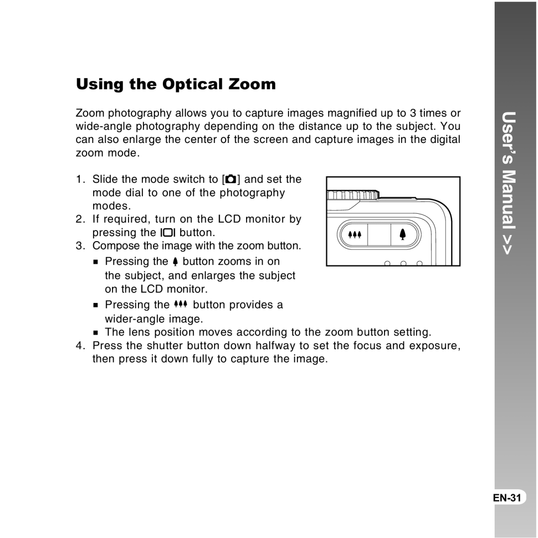 Vivitar 8300s user manual Using the Optical Zoom 