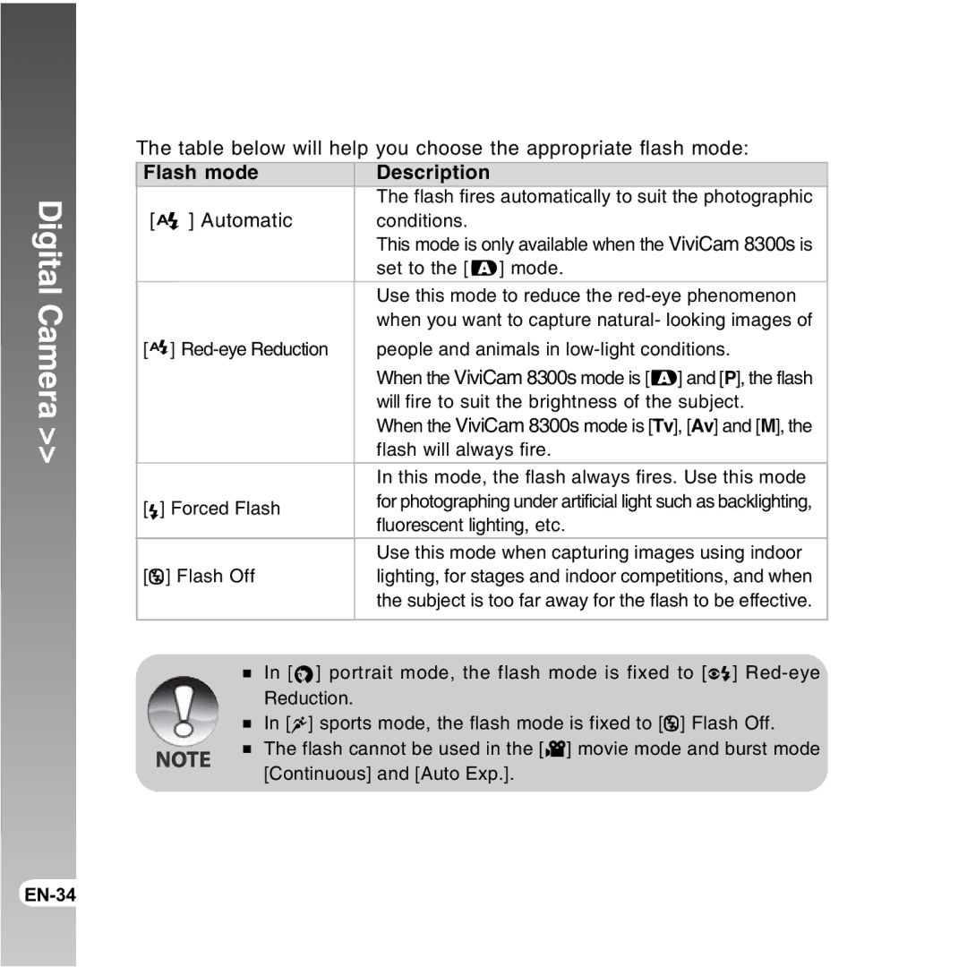 Vivitar 8300s user manual Table below will help you choose the appropriate flash mode, Automatic 