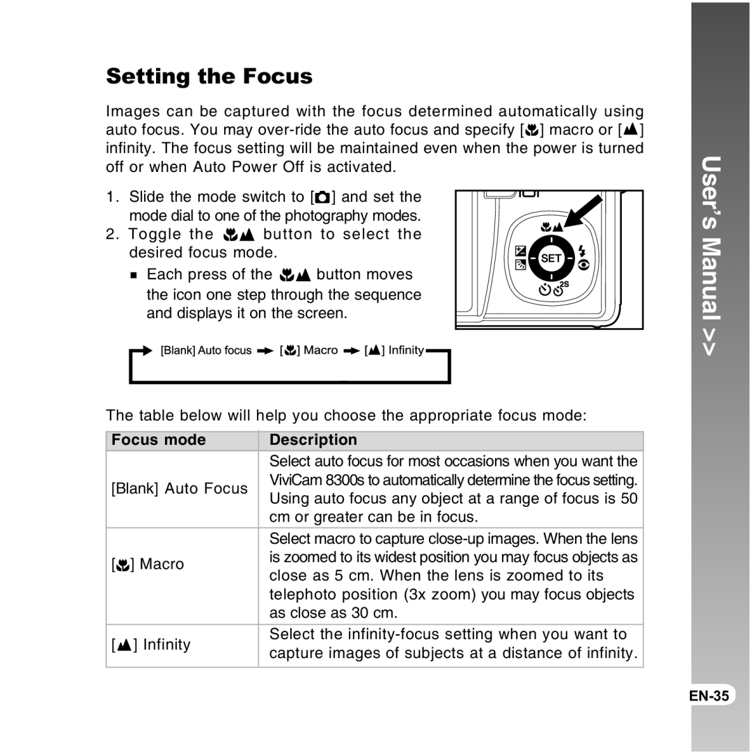 Vivitar 8300s user manual Setting the Focus 