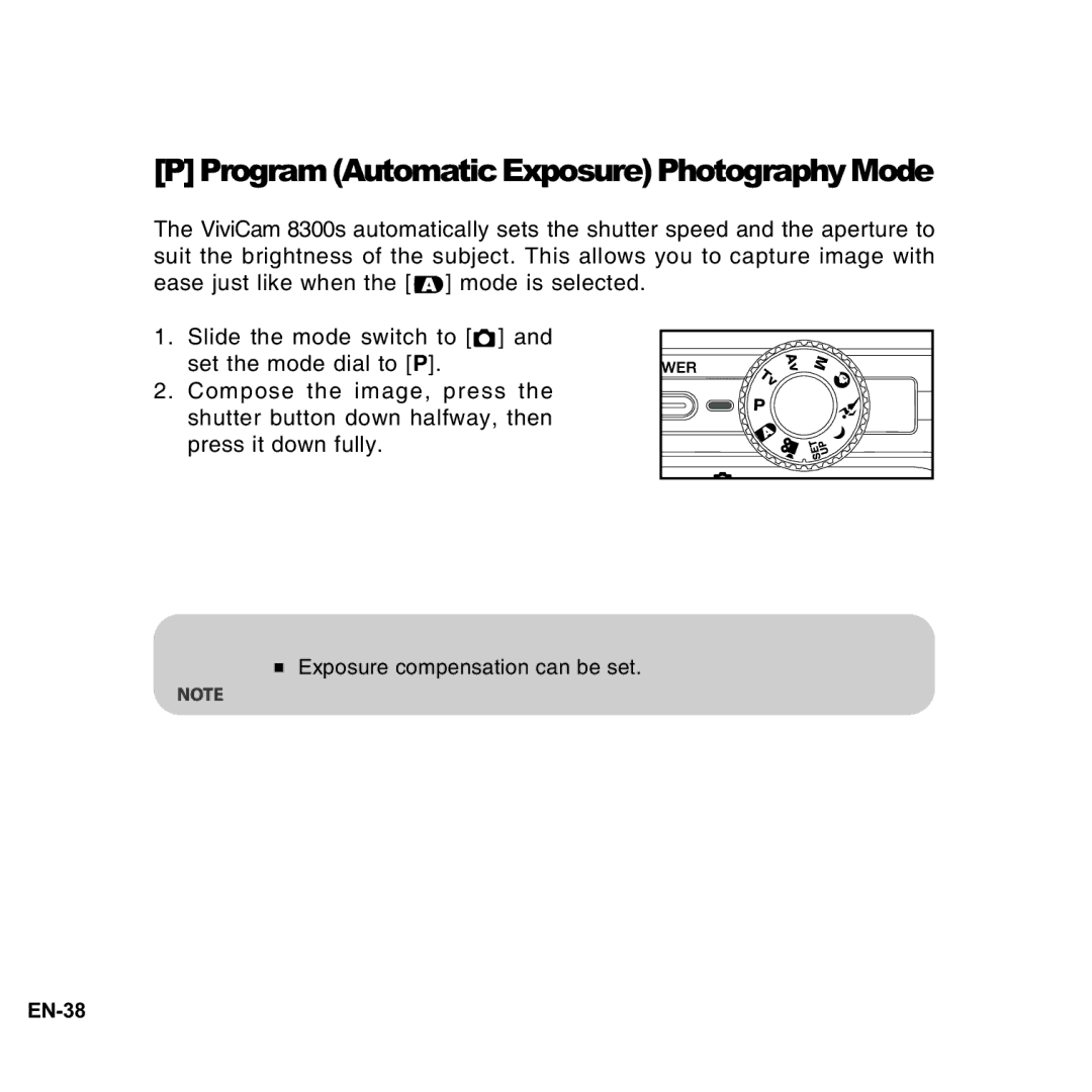 Vivitar 8300s user manual PProgramAutomaticExposurePhotographyMode 