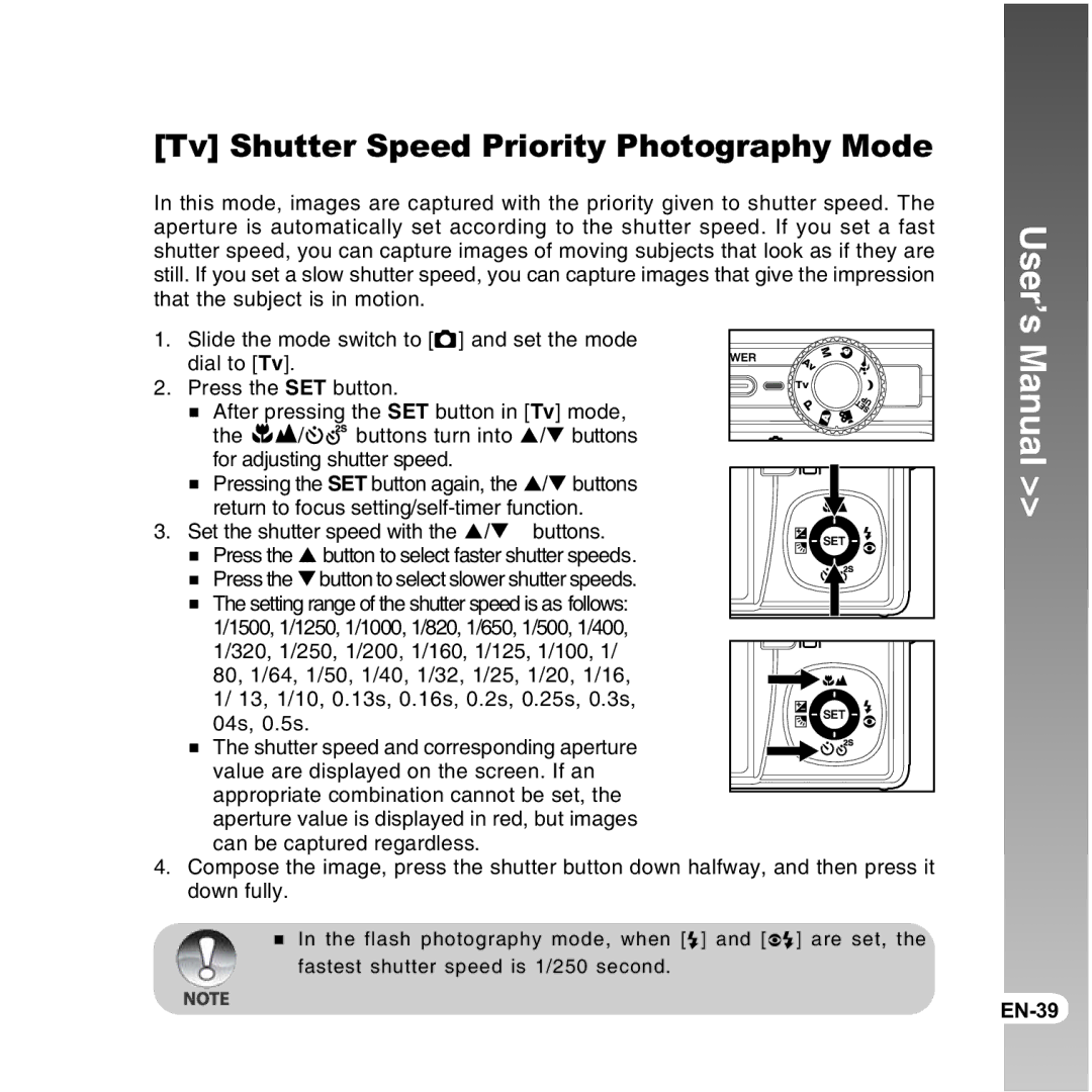 Vivitar 8300s user manual Tv Shutter Speed Priority Photography Mode 