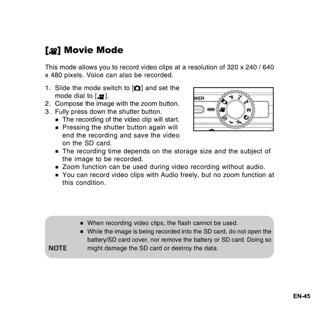 Vivitar 8300s user manual Movie Mode 