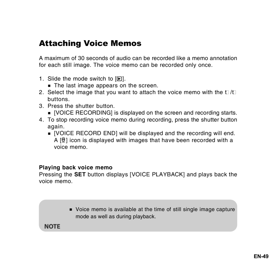 Vivitar 8300s user manual Attaching Voice Memos, Playing back voice memo 