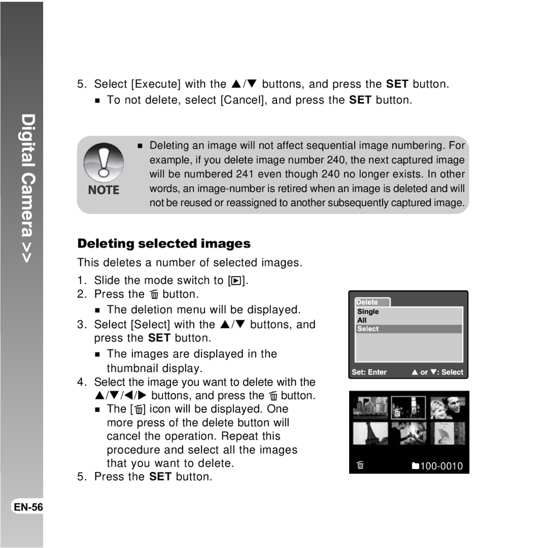 Vivitar 8300s user manual Deleting selected images, Procedure and select all the images, That you want to delete 